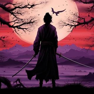 Shadowed Samurai at Sunset