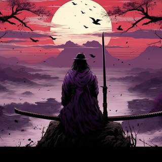 Shadowed Samurai at Sunset