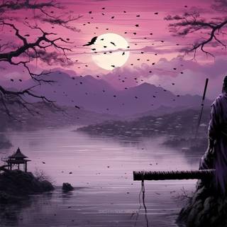 Shadowed Samurai at Sunset