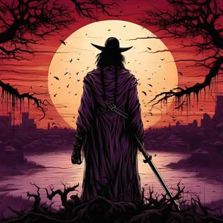 Shadowed Samurai at Sunset