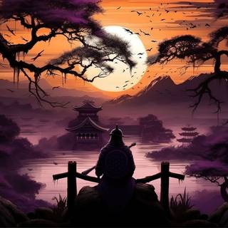 Shadowed Samurai at Sunset