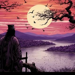 Shadowed Samurai at Sunset