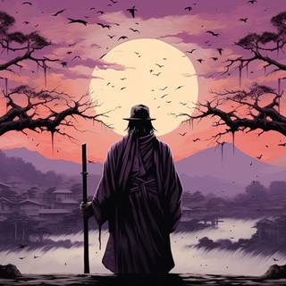 Shadowed Samurai at Sunset