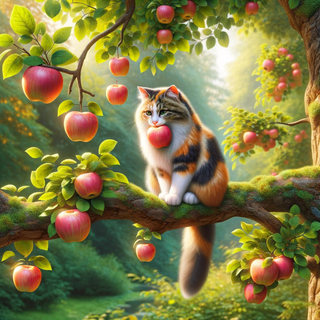cat eating an apple