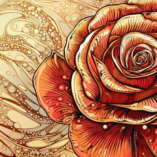 Sepia Ink Rose with Raindrops