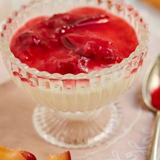 Coconut milk and plum dessert