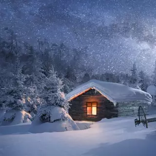 Aesthetic Winter Landscape Cabin Art