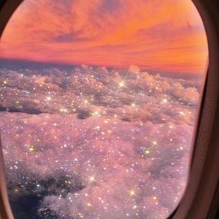 sparkly sunset out plane window