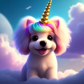 unicorn dog with rainbow hair