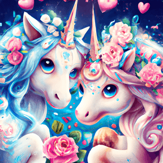 Kawaii blue and pink unicorns