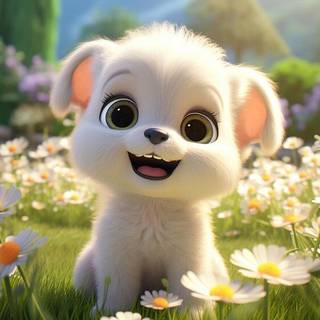 Cute puppy in the flowers