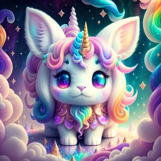 Rainbow Unicorn Bunny In The Clouds