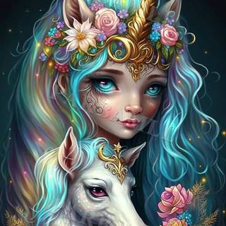 Unicorn Girl With Baby Unicorn Diamond