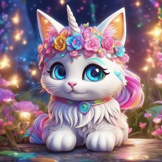 Unicorn Rainbow Kitty In The Forest