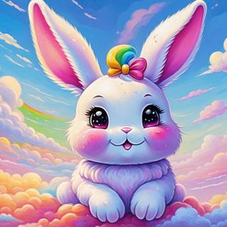 Magic Rainbow Bunny In Rainbow Clouds