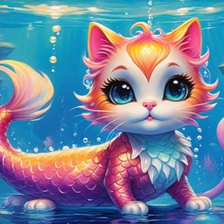 Kawaii Mermaid Cat Sunset