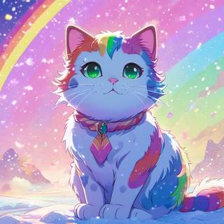 Rainbow cat in the rainbow snow
