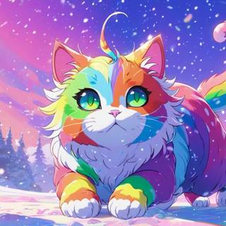 Rainbow cat in the rainbow snow 2