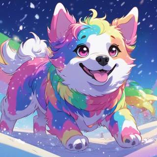 Rainbow Corgi in the rainbow snow