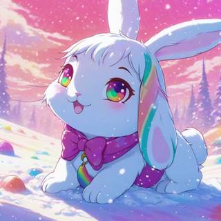 Rainbow bunny in the snow