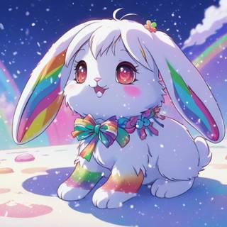 Rainbow bunny in the snow