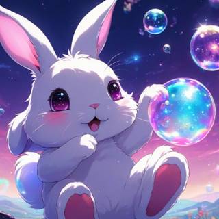 Bunny playing with galaxy bubbles 2