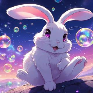 Bunny playing with galaxy bubbles 3