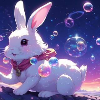 Bunny playing with galaxy bubbles 4