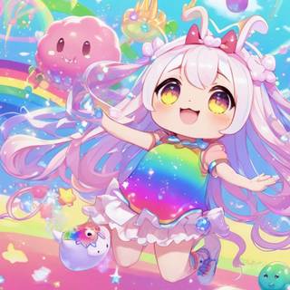Kawaii Rainbow blob with sparkles 2