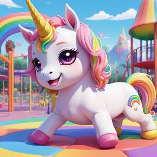 Rainbow unicorn Playing At A rainbow Playground