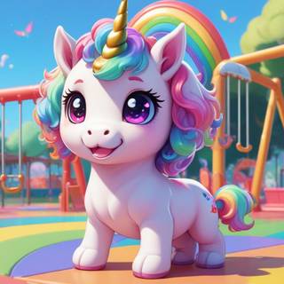 Rainbow dog Playing At A rainbow Playground