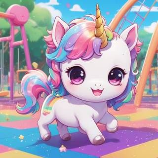 Rainbow unicorn Playing At A rainbow Playground
