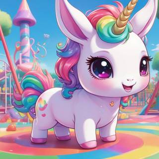 Rainbow Bunny Playing At A rainbow Playground