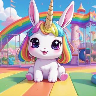Rainbow Bunny Playing At A rainbow Playground