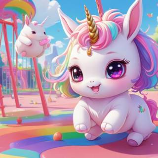 Rainbow Bunny Playing At A rainbow Playground