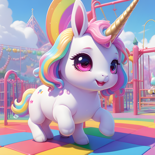 Rainbow Bunny Playing At A rainbow Playground