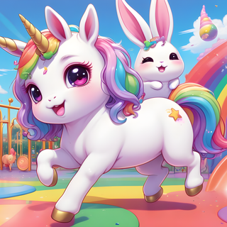 Rainbow Bunny Playing At A rainbow Playground