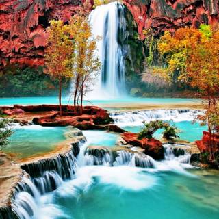 Red and Waterfall