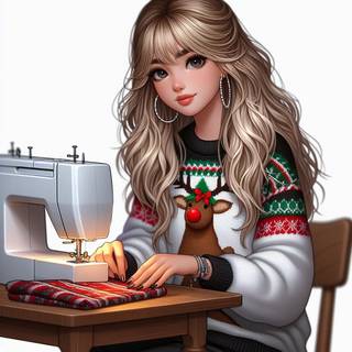 Girl sewing Christmas