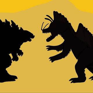 Cave painting Godzilla (dagon) fight with titanosaurus