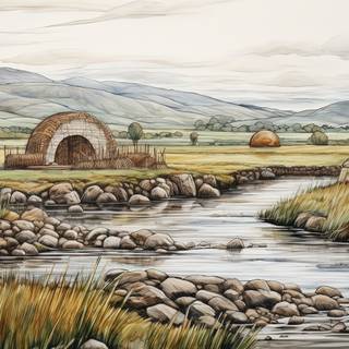 Serene Autumn Hut by the River