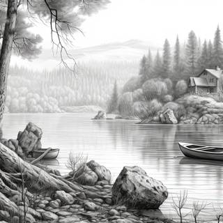 Serene Autumn Hut by the River