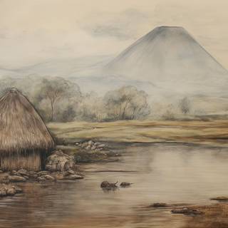 Serene Autumn Hut by the River