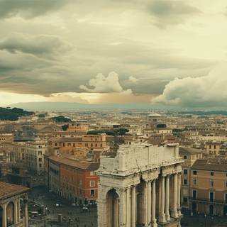 Roman Empire Cityscape Under a Dramatic Sky