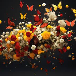 Fading Petals in the Sky Flowers and Butterflies