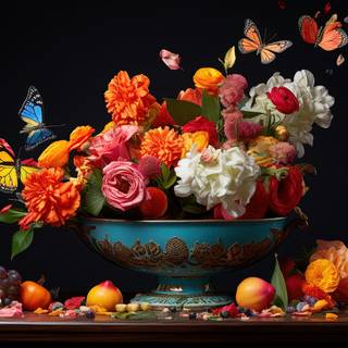 Fading Petals in the Sky Flowers and Butterflies