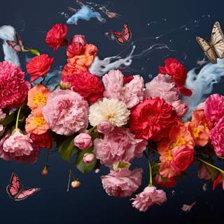 Fading Petals in the Sky Flowers and Butterflies