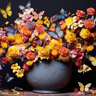 Fading Petals in the Sky Flowers and Butterflies