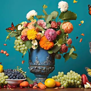 Fading Petals in the Sky Flowers and Butterflies