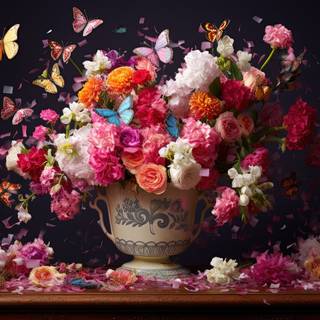 Fading Petals in the Sky Flowers and Butterflies